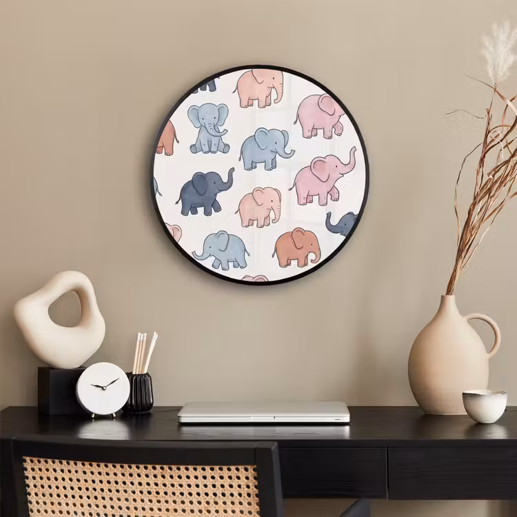 Poster im Rahmen Rund - Tiere – Muster – Kinderzimmer – Pastell – Verspielt — 3