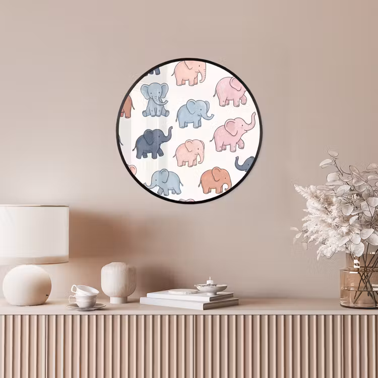 Poster im Rahmen Rund - Tiere – Muster – Kinderzimmer – Pastell – Verspielt — 5