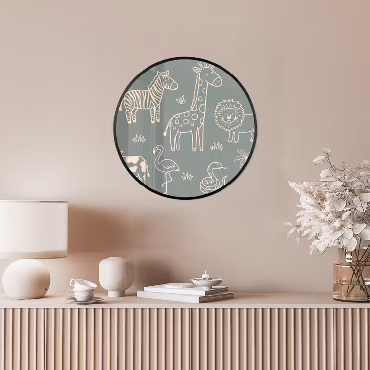 Poster im Rahmen Rund - Tiere – Safari – Muster – Illustration – Grün — 5