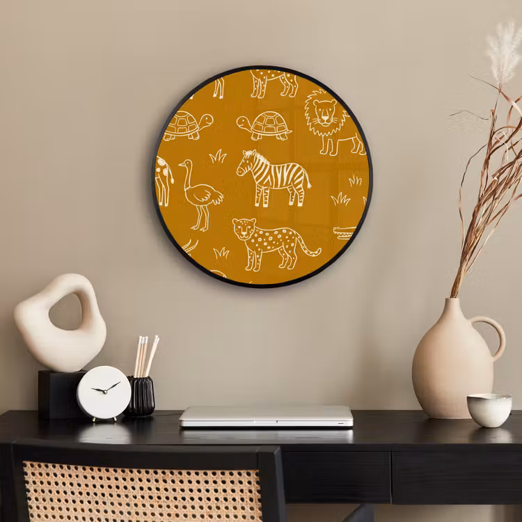 Poster im Rahmen Rund - Tiere – Safari – Muster – Kindlich – Ocker — 3