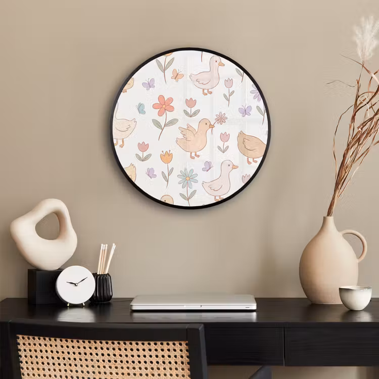 Poster im Rahmen Rund - Vogel – Blumen – Muster – Pastell – Tiere — 3