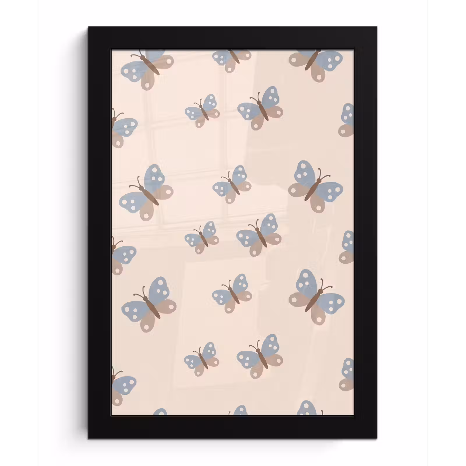 Bilder mit Rahmen - Insekt – Schmetterlingsmuster – Abstrakt – Blau – Beige — 1