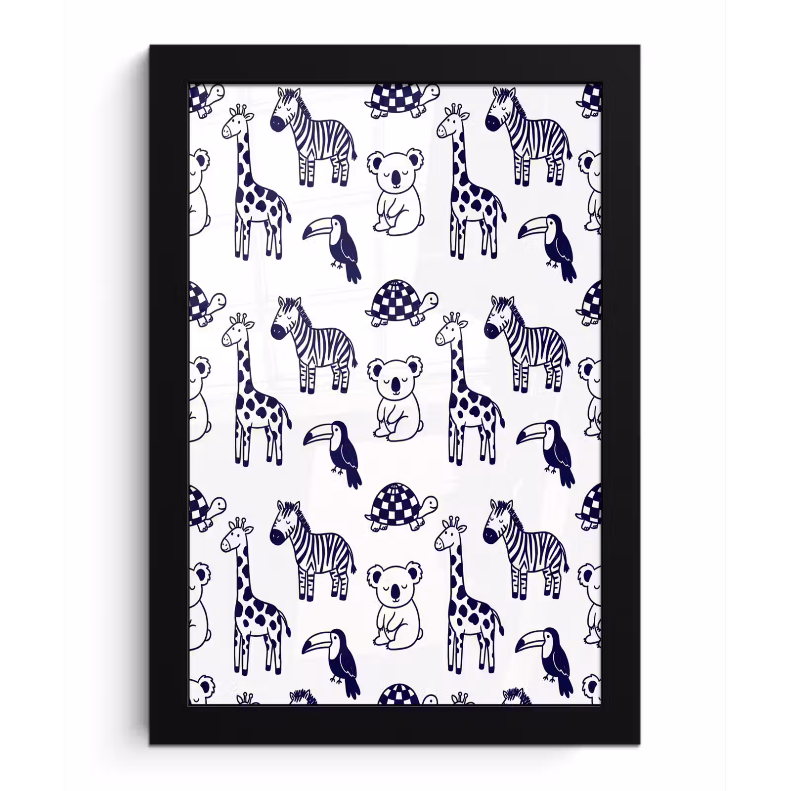 Bilder mit Rahmen - Tiere – Muster – Kinderzimmer – Grafisch – Weiß-Blau — 1