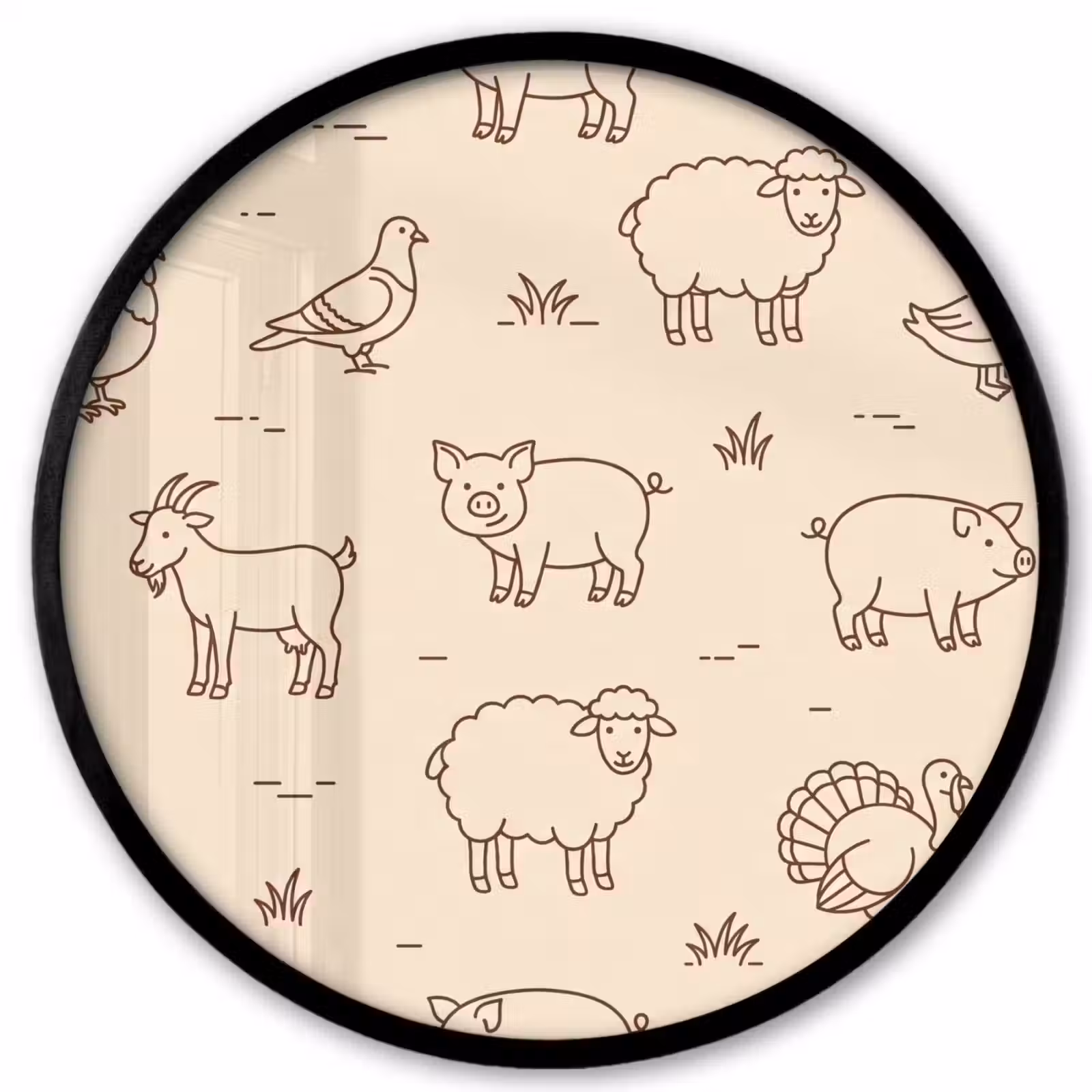 Poster im Rahmen Rund - Tiere – Muster – Bauernhof – Minimalistisch – Beige — 1