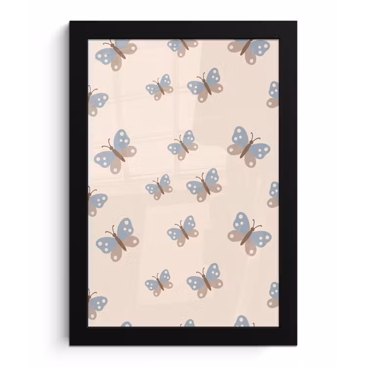 Bilder mit Rahmen - Insekt – Schmetterlingsmuster – Abstrakt – Blau – Beige — 1