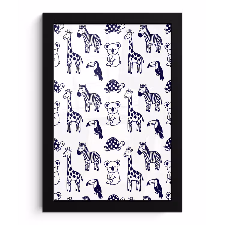 Bilder mit Rahmen - Tiere – Muster – Kinderzimmer – Grafisch – Weiß-Blau — 1