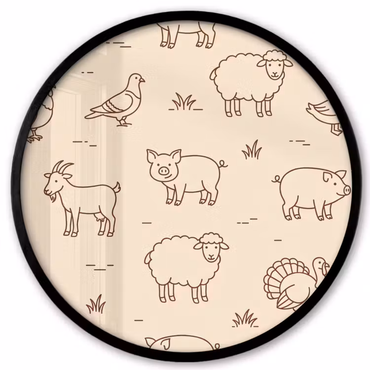 Poster im Rahmen Rund - Tiere – Muster – Bauernhof – Minimalistisch – Beige — 1