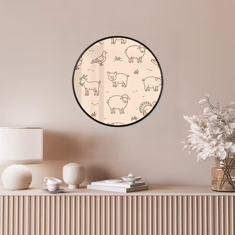 Poster im Rahmen Rund - Tiere – Muster – Bauernhof – Minimalistisch – Beige — 5
