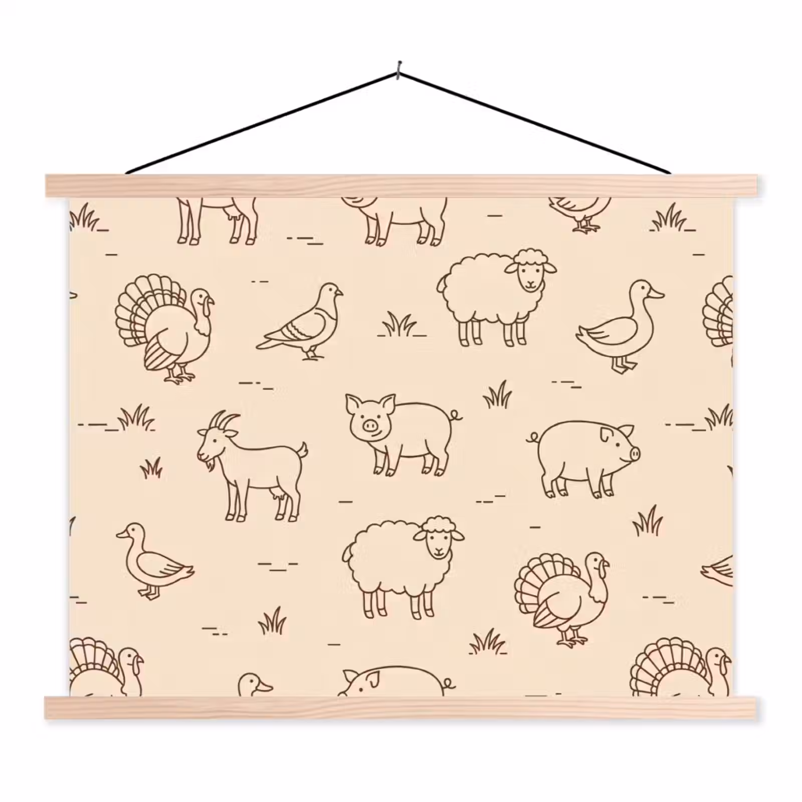 Stoffbild - Tiere – Muster – Bauernhof – Minimalistisch – Beige — 1