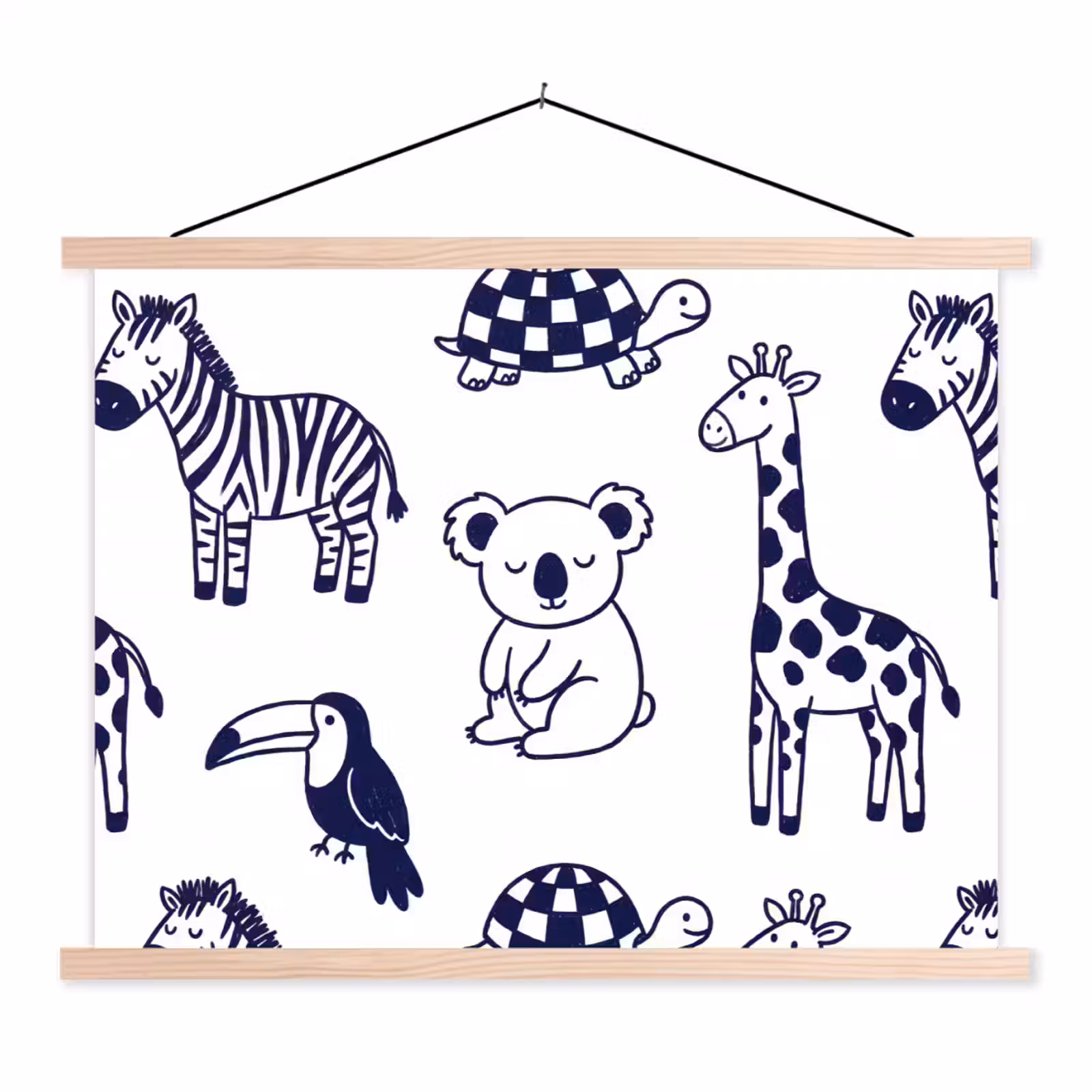 Stoffbild - Tiere – Muster – Kinderzimmer – Grafisch – Weiß-Blau — 1