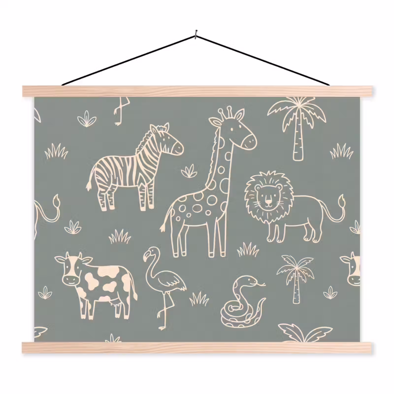 Stoffbild - Tiere – Safari – Muster – Illustration – Grün — 1