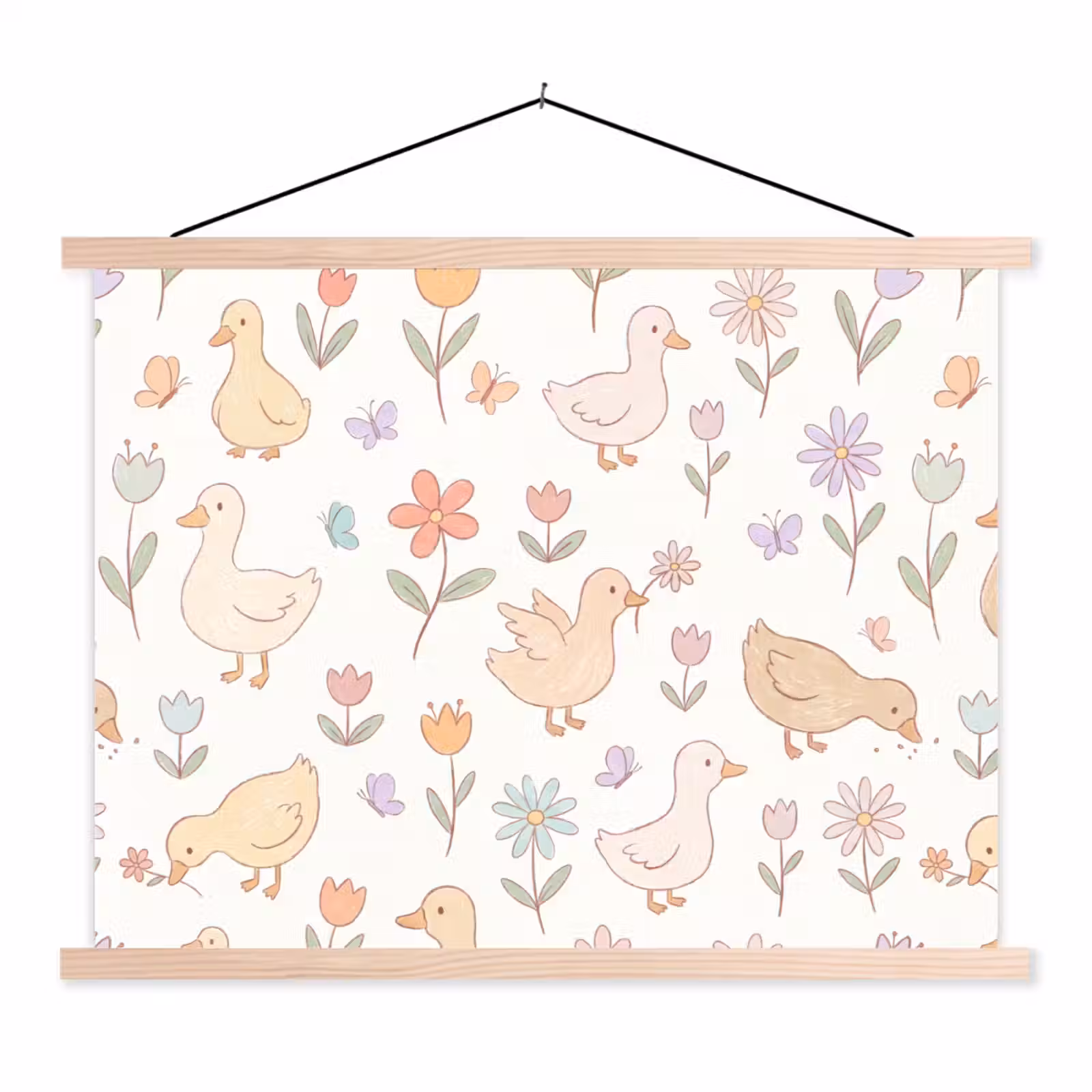 Stoffbild - Vogel – Blumen – Muster – Pastell – Tiere — 1