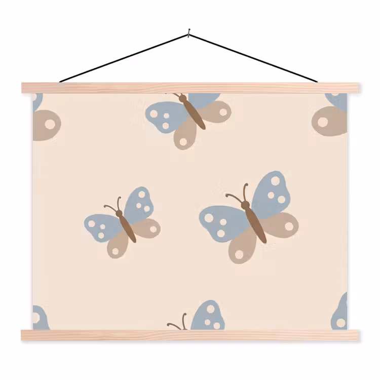 Stoffbild - Insekt – Schmetterlingsmuster – Abstrakt – Blau – Beige — 1