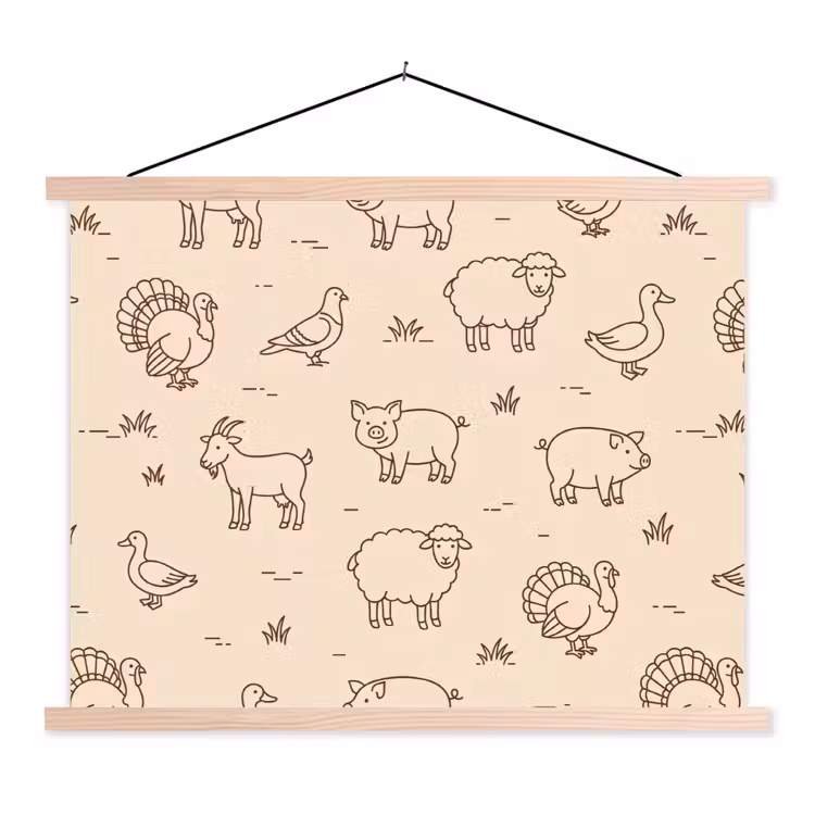 Stoffbild - Tiere – Muster – Bauernhof – Minimalistisch – Beige — 1