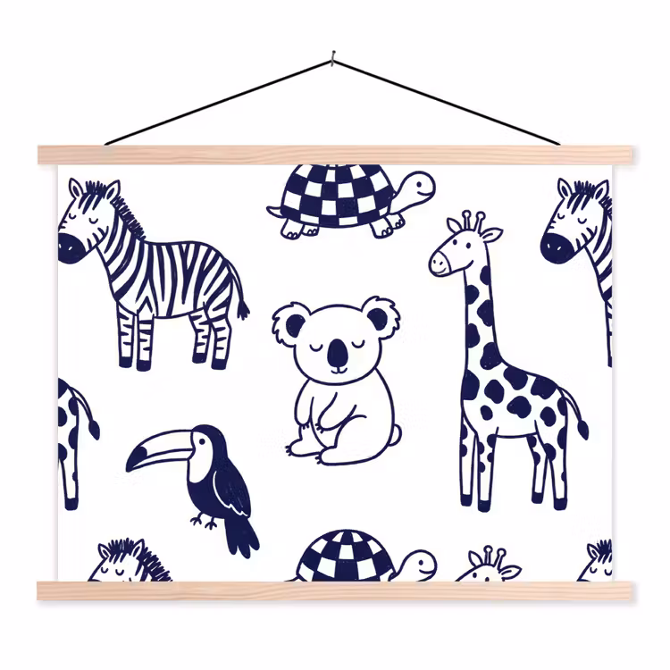 Stoffbild - Tiere – Muster – Kinderzimmer – Grafisch – Weiß-Blau — 1