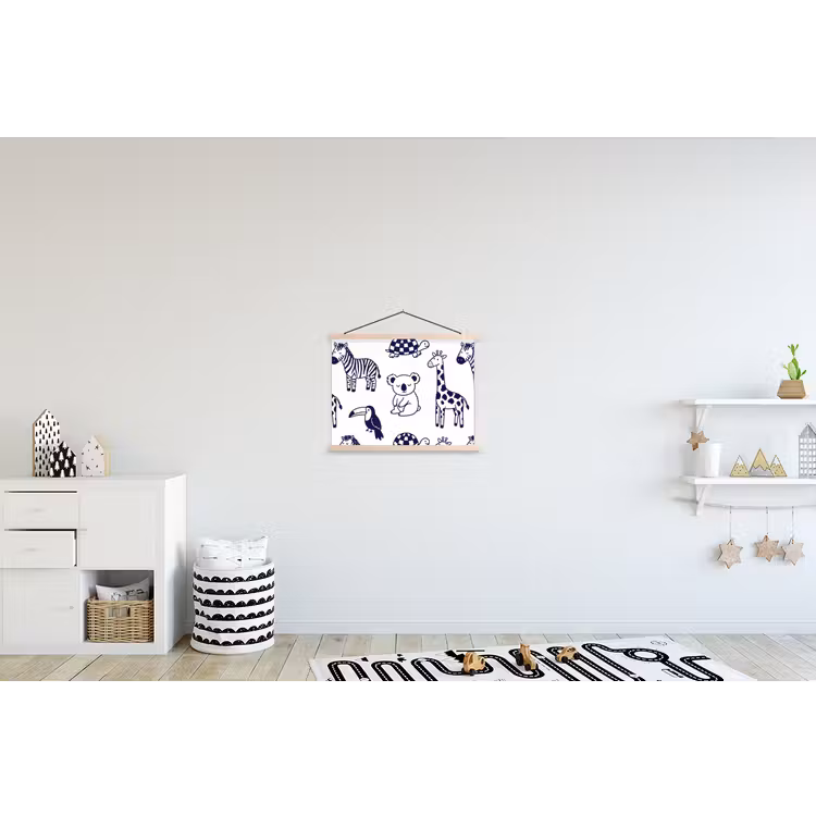 Stoffbild - Tiere – Muster – Kinderzimmer – Grafisch – Weiß-Blau — 2