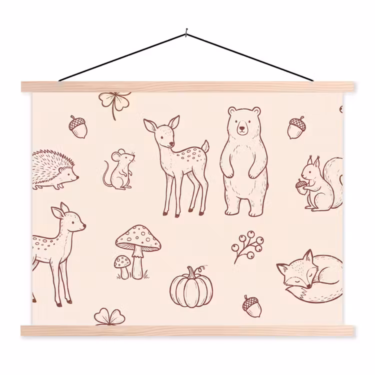 Stoffbild - Tiere – Wald – Natur – Skizze – Muster — 1