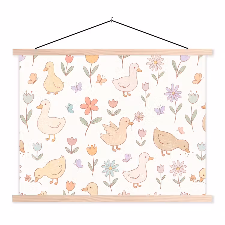 Stoffbild - Vogel – Blumen – Muster – Pastell – Tiere — 1