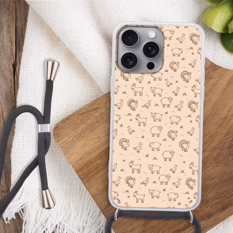 Handyhülle mit Band - Tiere – Muster – Bauernhof – Minimalistisch – Beige — 3