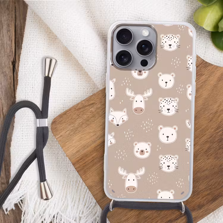 Handyhülle mit Band - Tiere – Muster – Illustration – Modern – Beige — 3