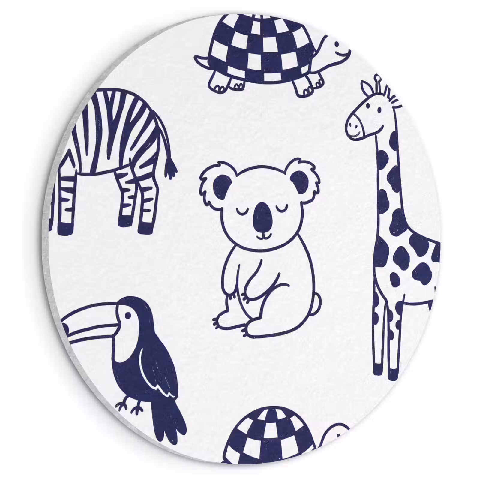 Akustikbild - Rund - Tiere – Muster – Kinderzimmer – Grafisch – Weiß-Blau — 1