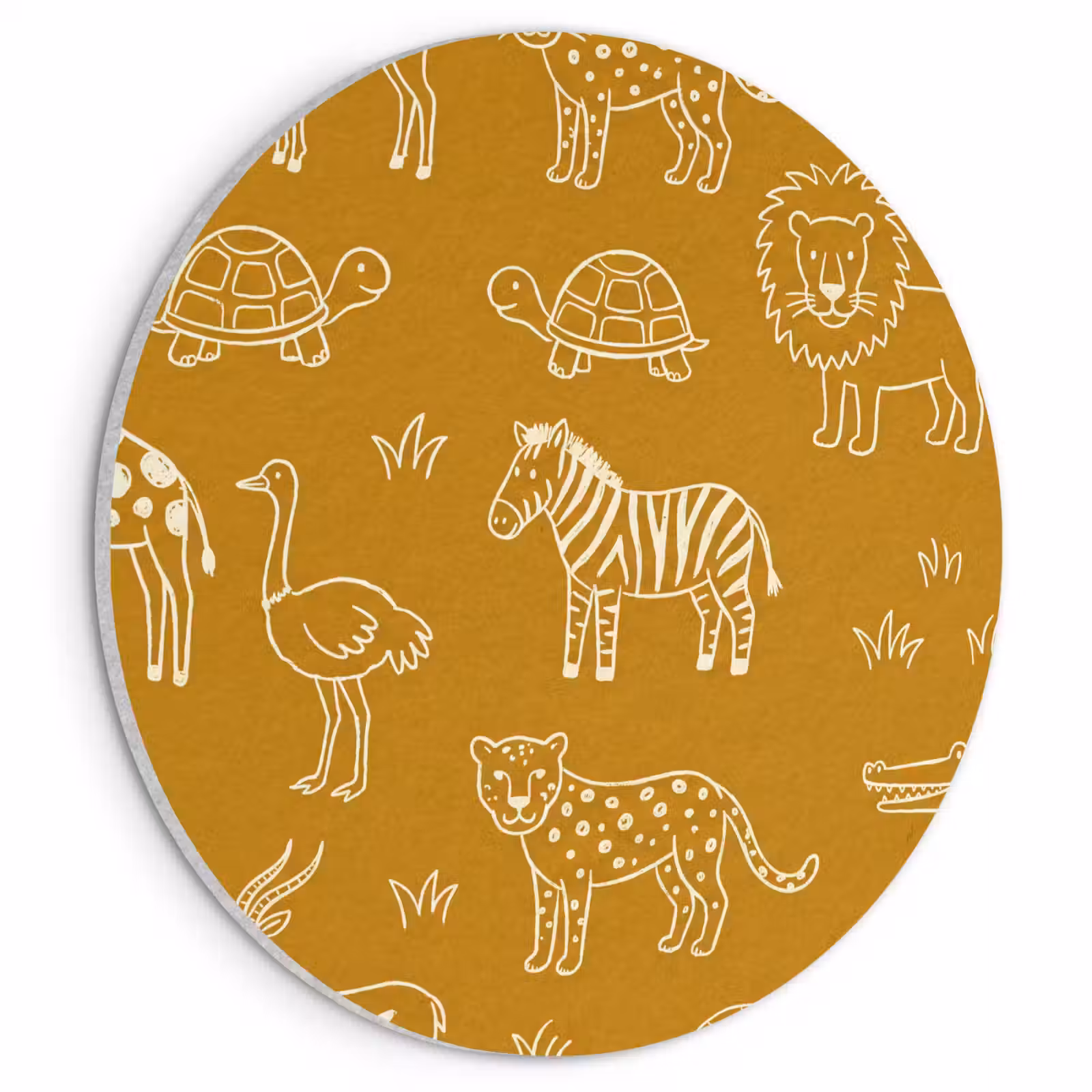 Akustikbild - Rund - Tiere – Safari – Muster – Kindlich – Ocker — 1