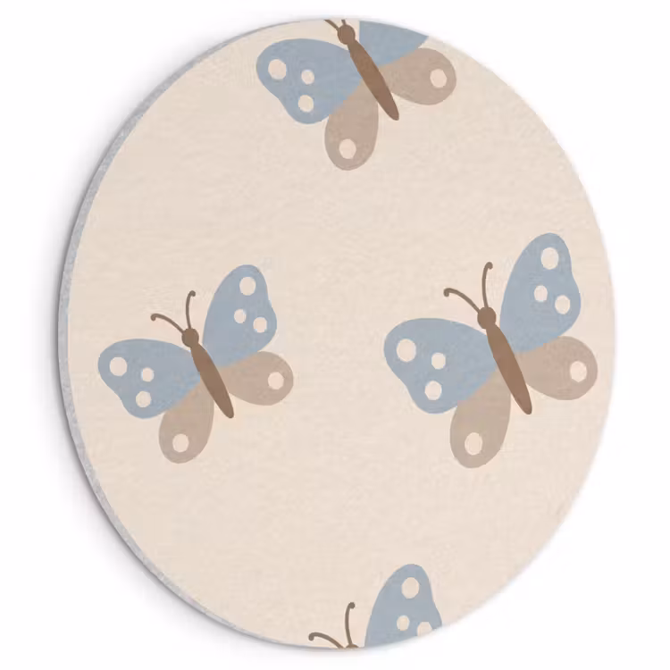 Akustikbild - Rund - Insekt – Schmetterlingsmuster – Abstrakt – Blau – Beige — 1