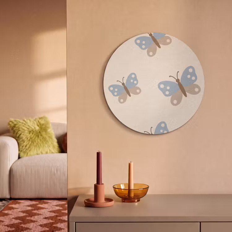 Akustikbild - Rund - Insekt – Schmetterlingsmuster – Abstrakt – Blau – Beige — 2