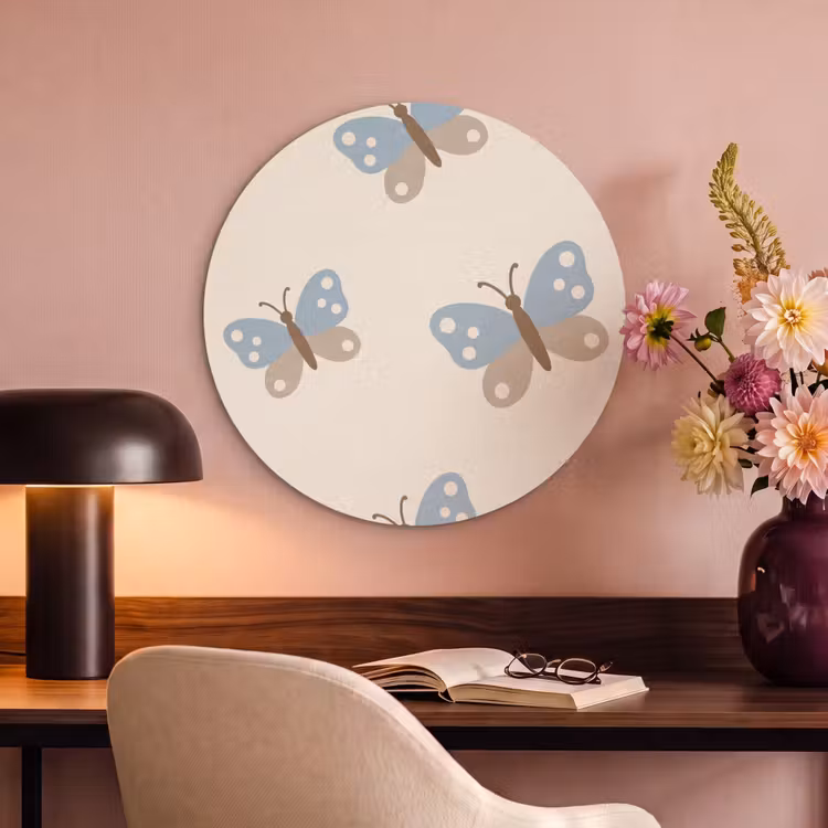 Akustikbild - Rund - Insekt – Schmetterlingsmuster – Abstrakt – Blau – Beige — 6