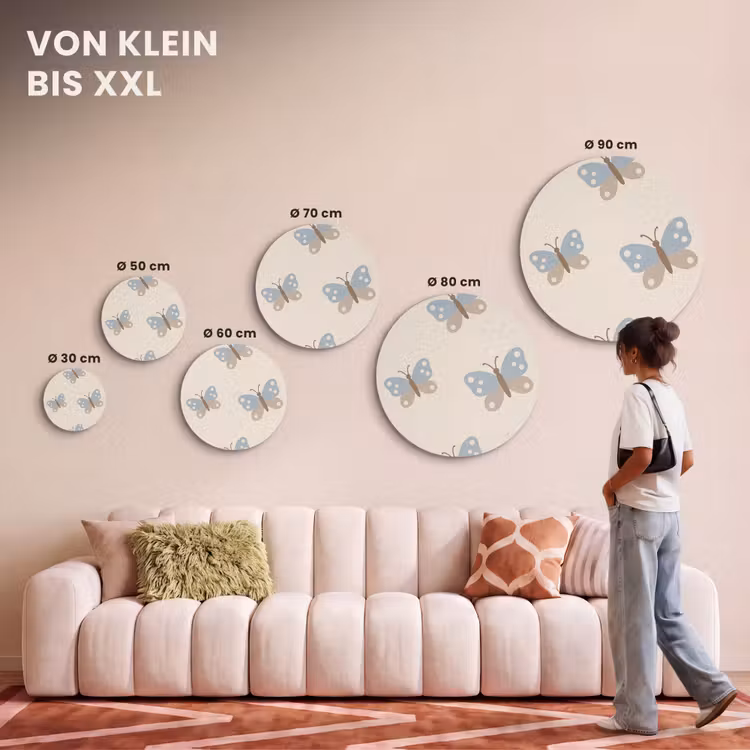 Akustikbild - Rund - Insekt – Schmetterlingsmuster – Abstrakt – Blau – Beige — 7