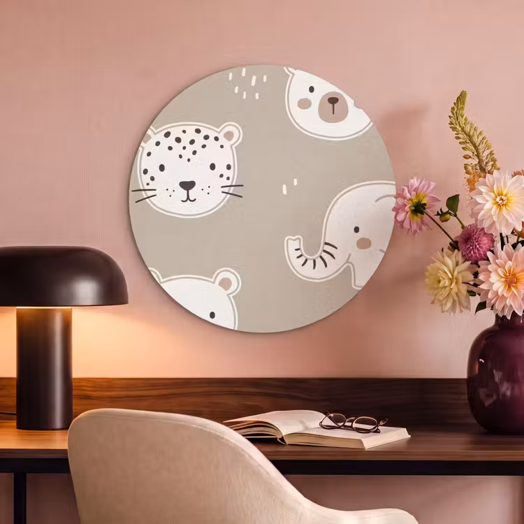 Akustikbild - Rund - Tiere – Muster – Illustration – Modern – Beige — 6