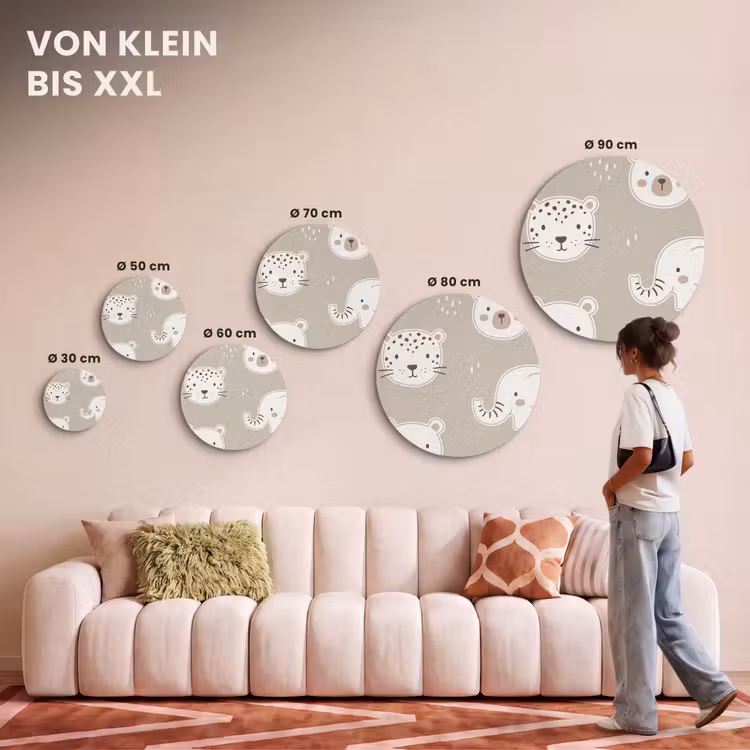 Akustikbild - Rund - Tiere – Muster – Illustration – Modern – Beige — 7