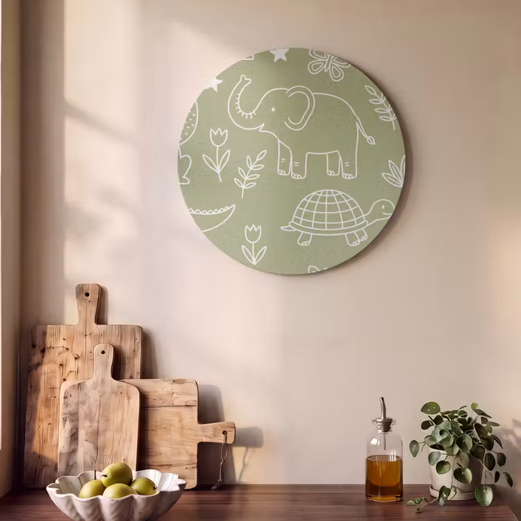 Akustikbild - Rund - Tiere – Muster – Illustration – Natur – Grün — 4