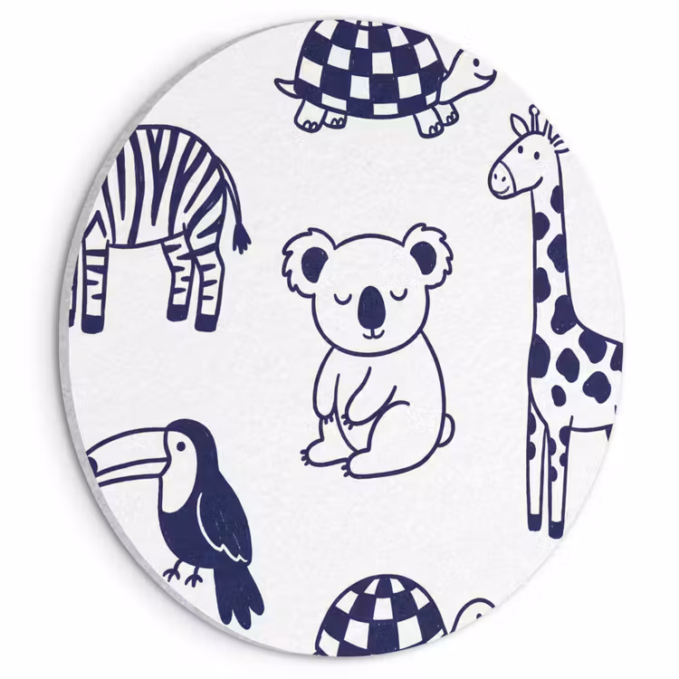 Akustikbild - Rund - Tiere – Muster – Kinderzimmer – Grafisch – Weiß-Blau — 1