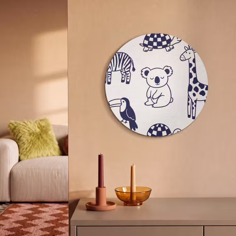 Akustikbild - Rund - Tiere – Muster – Kinderzimmer – Grafisch – Weiß-Blau — 2