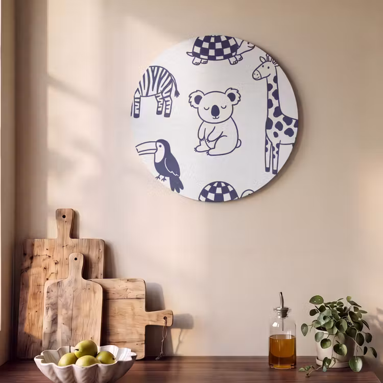 Akustikbild - Rund - Tiere – Muster – Kinderzimmer – Grafisch – Weiß-Blau — 4