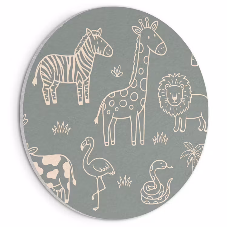 Akustikbild - Rund - Tiere – Safari – Muster – Illustration – Grün — 1