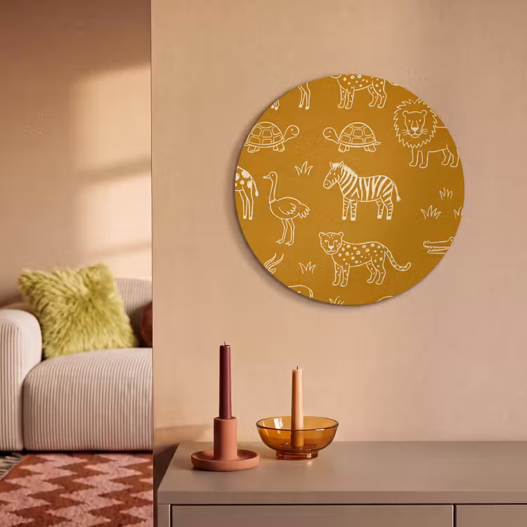 Akustikbild - Rund - Tiere – Safari – Muster – Kindlich – Ocker — 2