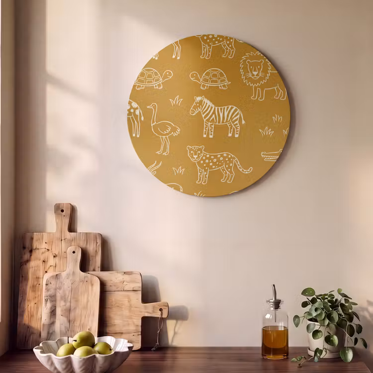 Akustikbild - Rund - Tiere – Safari – Muster – Kindlich – Ocker — 4
