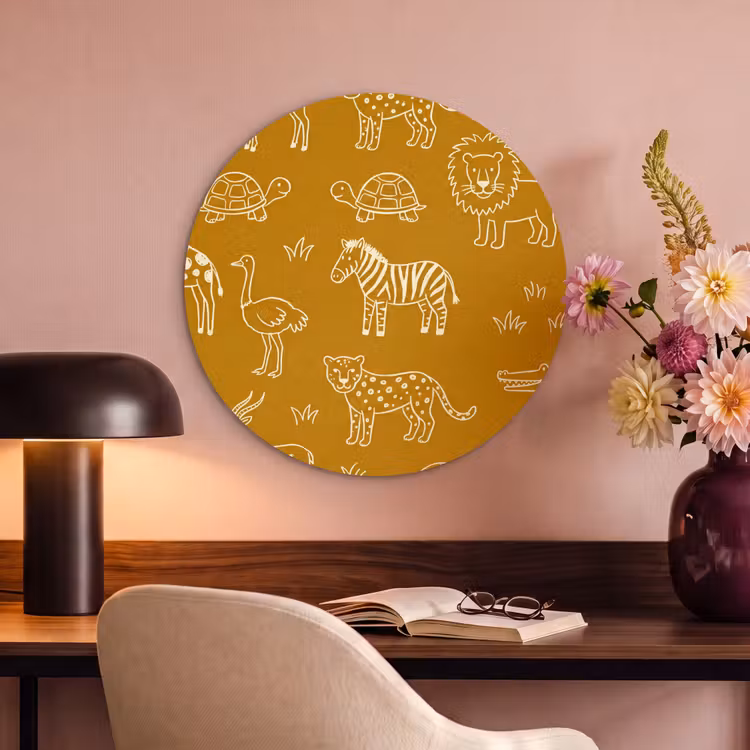 Akustikbild - Rund - Tiere – Safari – Muster – Kindlich – Ocker — 6
