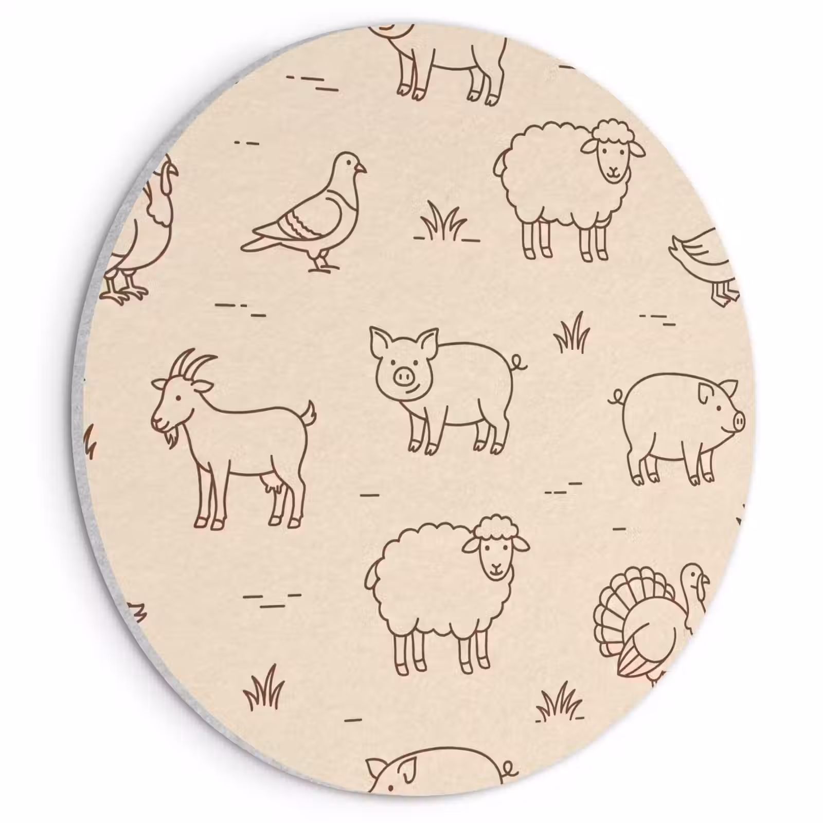 Akustikbild - Rund - Tiere – Muster – Bauernhof – Minimalistisch – Beige — 1