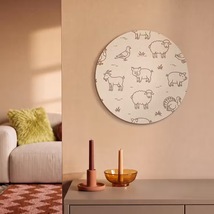 Akustikbild - Rund - Tiere – Muster – Bauernhof – Minimalistisch – Beige — 2