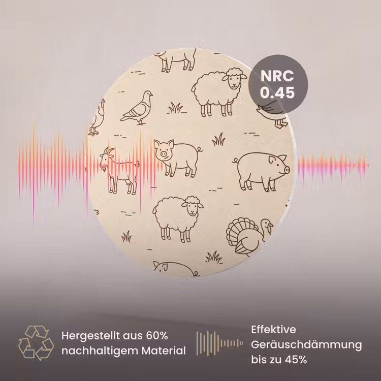 Akustikbild - Rund - Tiere – Muster – Bauernhof – Minimalistisch – Beige — 3