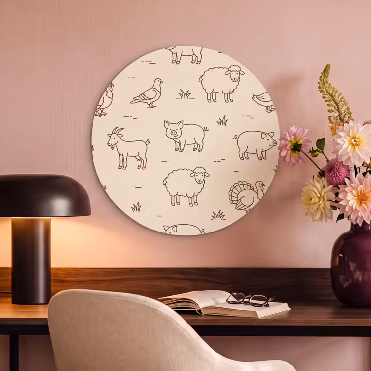 Akustikbild - Rund - Tiere – Muster – Bauernhof – Minimalistisch – Beige — 6