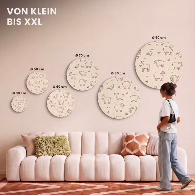Akustikbild - Rund - Tiere – Muster – Bauernhof – Minimalistisch – Beige — 7