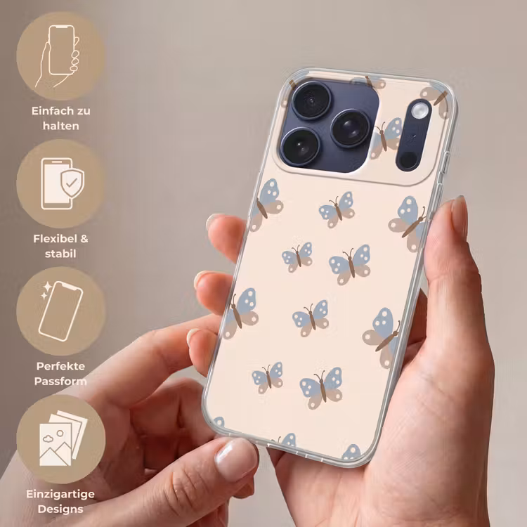 Handyhülle - Insekt – Schmetterlingsmuster – Abstrakt – Blau – Beige — 4