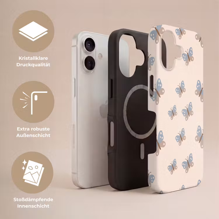 Handyhülle Toughcase - Insekt – Schmetterlingsmuster – Abstrakt – Blau – Beige — 3