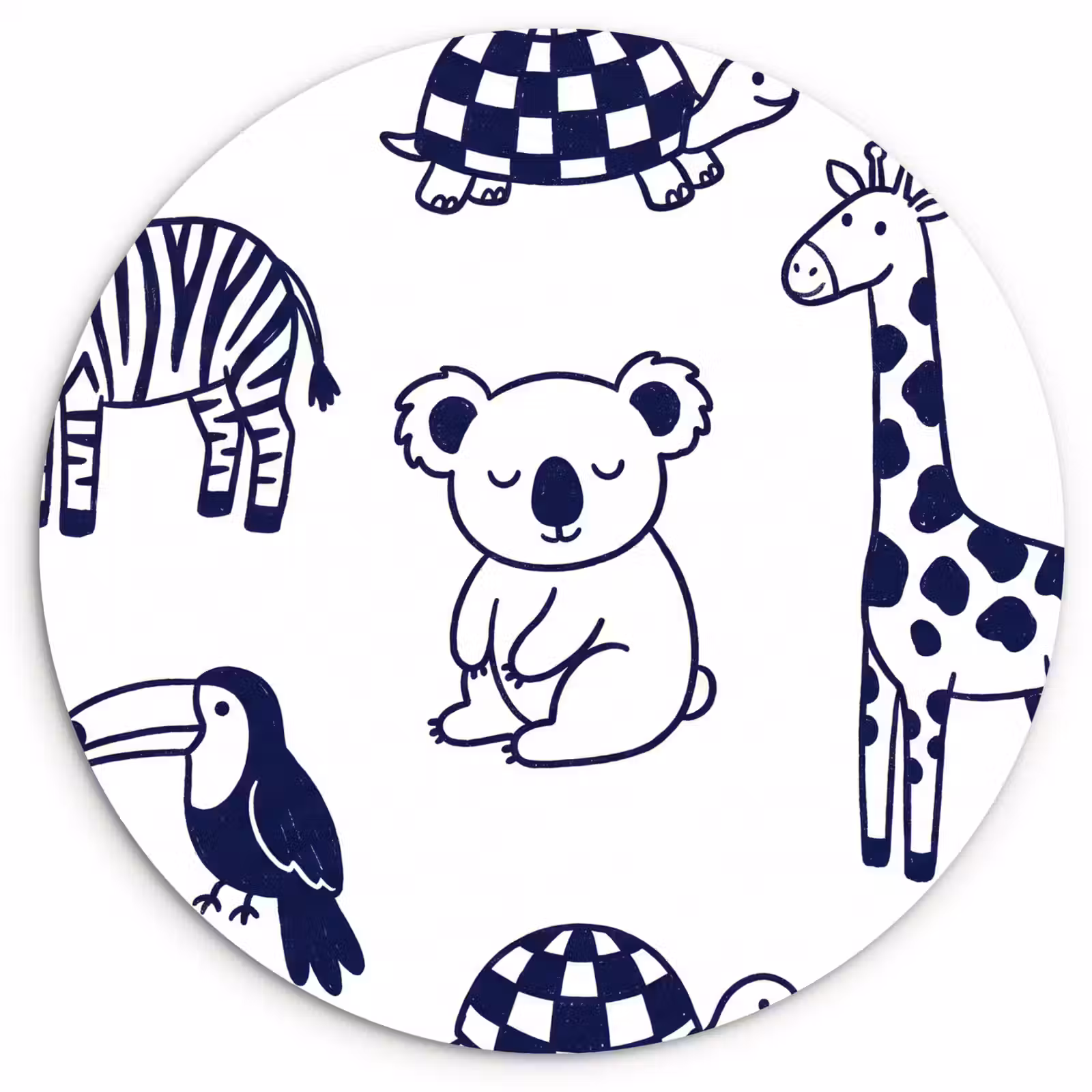 Glasbild Rund - Tiere – Muster – Kinderzimmer – Grafisch – Weiß-Blau — 1