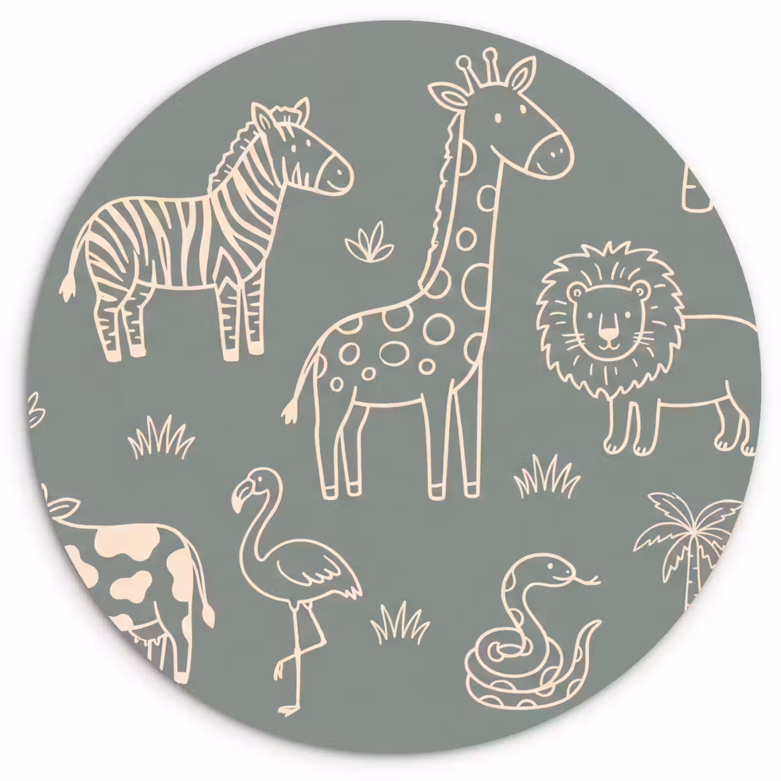 Glasbild Rund - Tiere – Safari – Muster – Illustration – Grün — 1