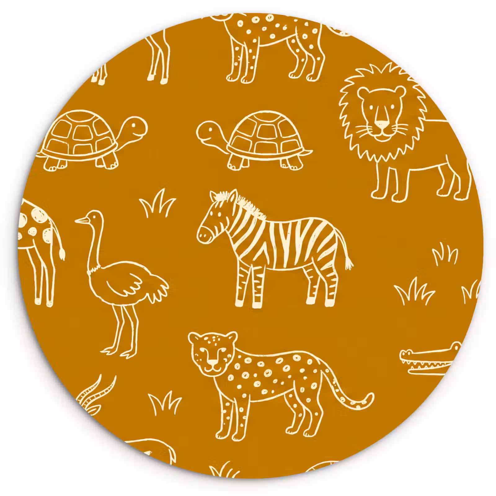 Glasbild Rund - Tiere – Safari – Muster – Kindlich – Ocker — 1